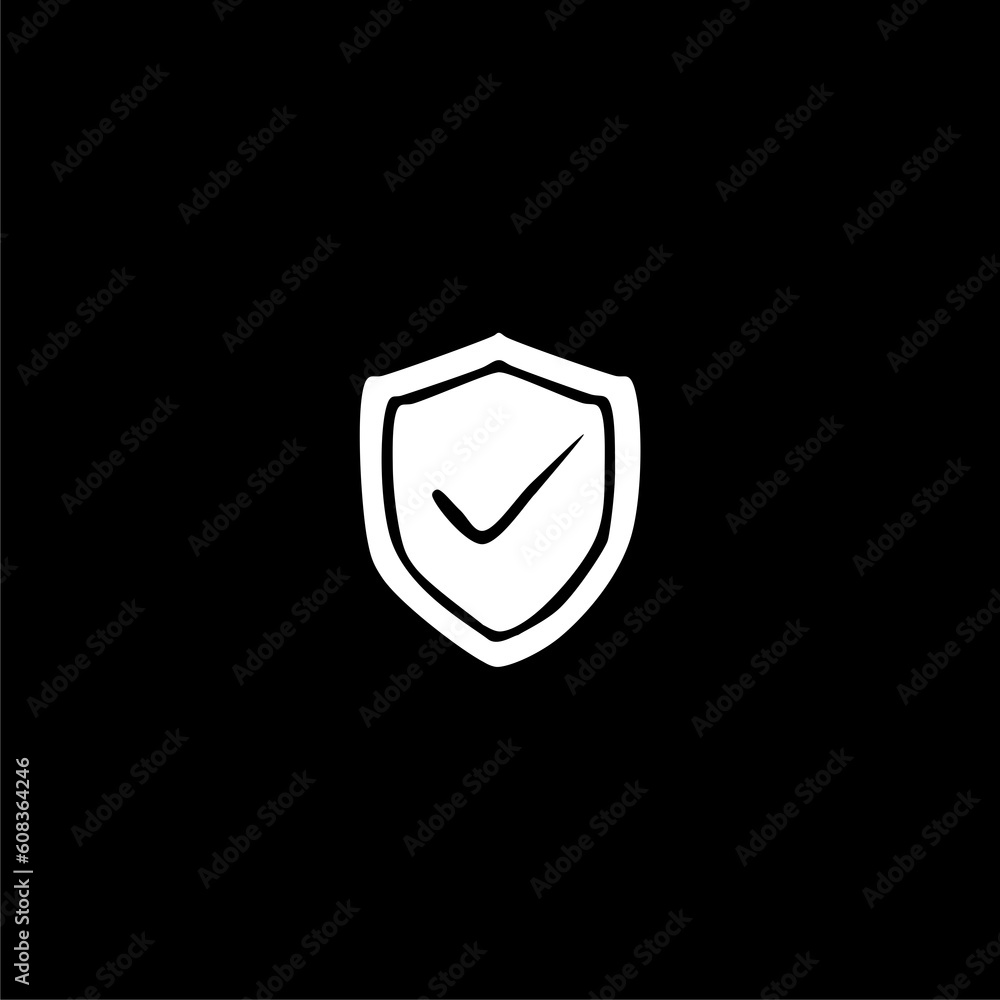 Security shield protected hand drawn icon isolated on black Security shield protected hand drawn icon isolated on black