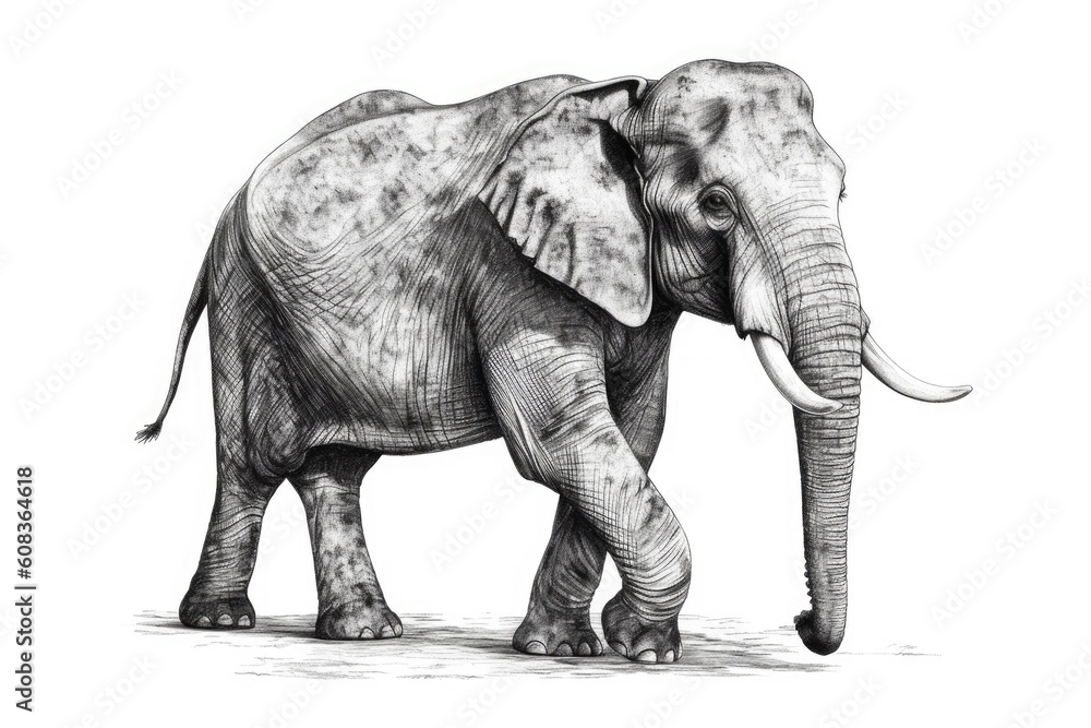 Cute Elephant drawing on white background - generative AI