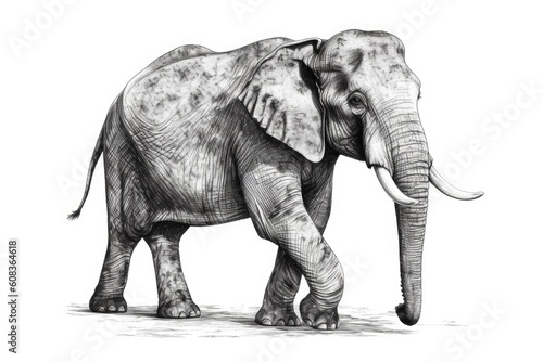 Cute Elephant drawing on white background - generative AI © HandmadePictures
