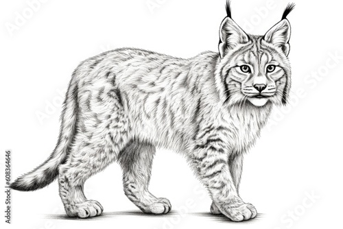Cute Canada Lynx drawing on white background - generative AI