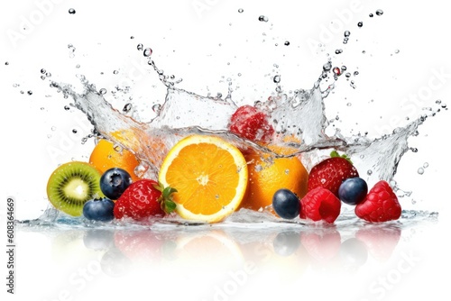 stock photo of water splash with mix fruit isolated Food Photography