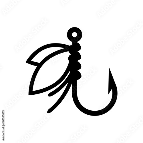 Logo de pesca de agua dulce. Anzuelo de pesca con mosca 