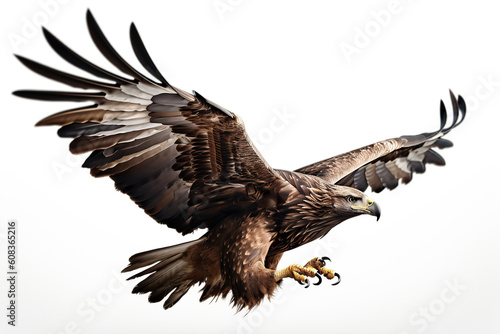 ai generated Illustration eagle flying with wings spread open looking down isolated on white background.