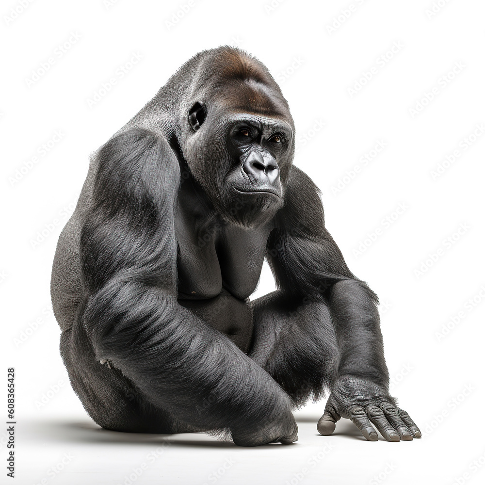 ai generated Illustration close up of black gorilla condor against  white background