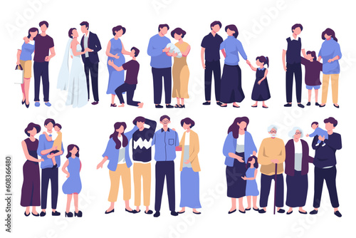 Growing family life stages concept flat style illustration
