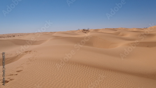 Rolling sand dunes in the Sahara Desert, outside of Douz, Tunisia