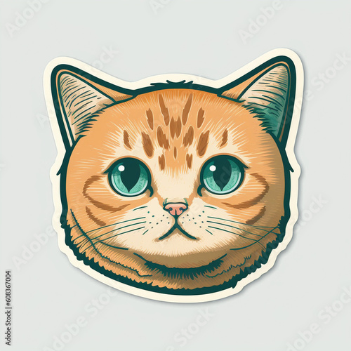 Adorable Cat Cut Sticker on a Vibrant Background, Generative AI photo