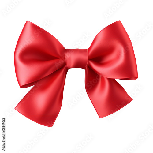 Red satin ribbon and bow illustration. Generative ai art