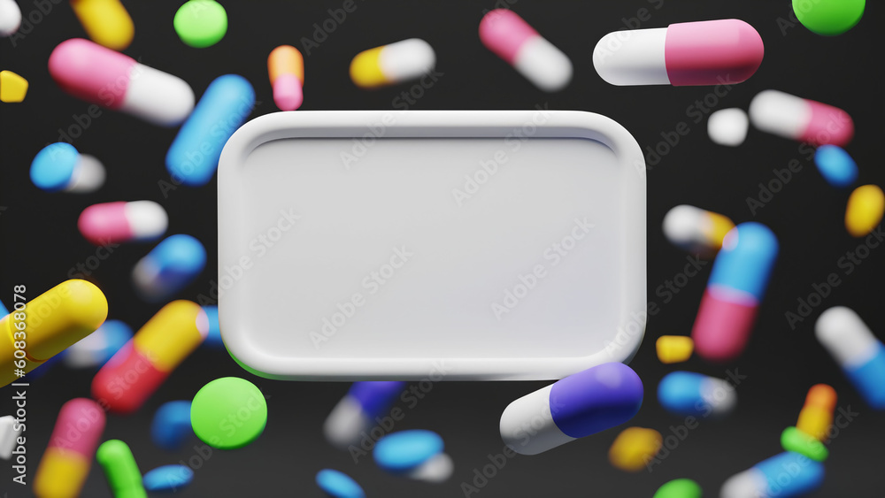 abstract blurred 3D rendered background of board and various geometrical pills flying in space for product display or presentation cover in soft focus abstract blurred 3D rendered background of board and various geometrical pills flying in space for product display or presentation cover in soft focus