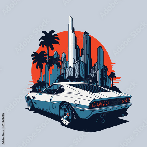 vintage artwork flat graphic design of racing car illustration for tshirt
