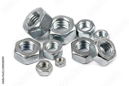 Steel screw nuts in different sizes