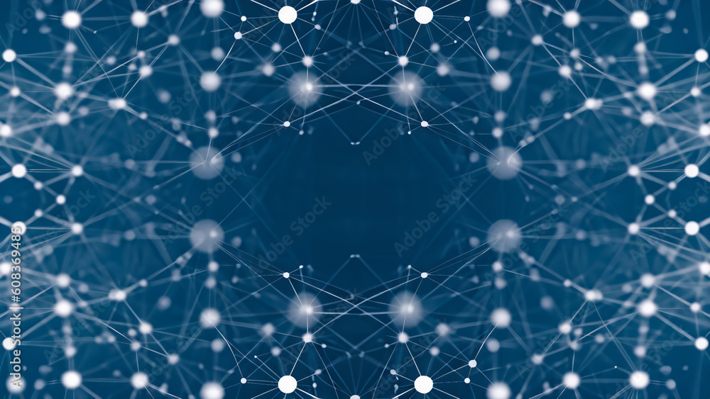 blurred symmetrical abstract lines and dots connected network technology data center concept background soft focus