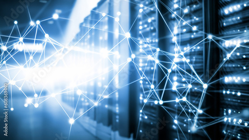 blurred abstract lines and dots connected network technology data center concept background soft focus