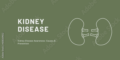 Kidney Disease Banner on Green Background. Stylish Banner with Text and Icons for Healthcare and Medical