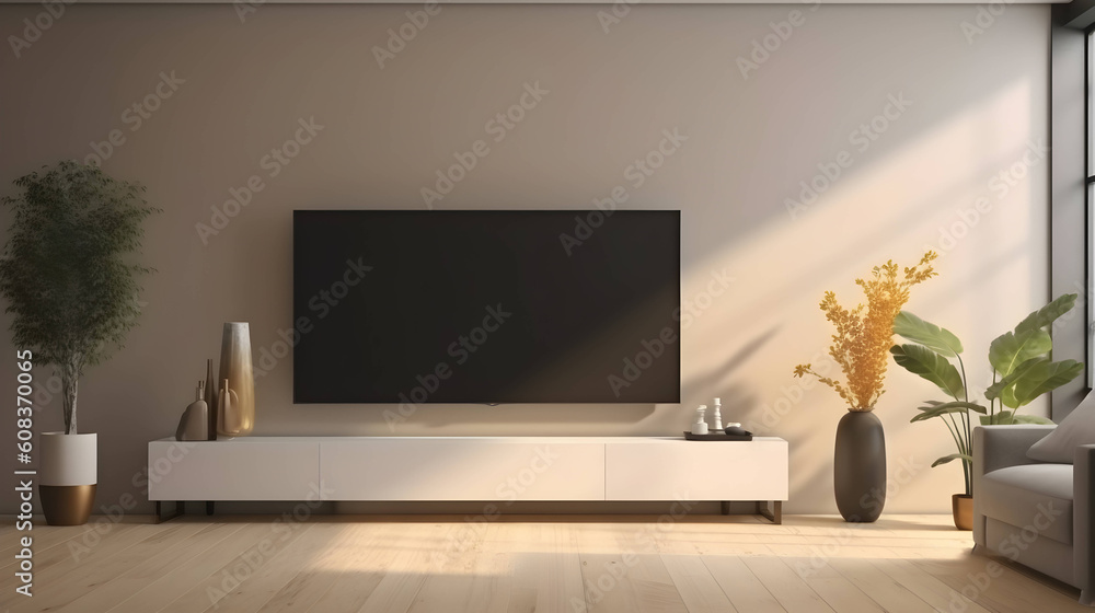 Minimalist Interior of modern living room 3D rendering, generative ai Minimalist Interior of modern living room 3D rendering, generative ai
