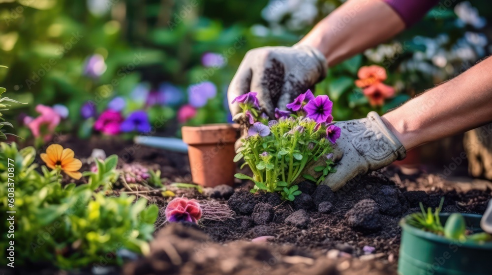 Person picking flowers from the garden. AI generated