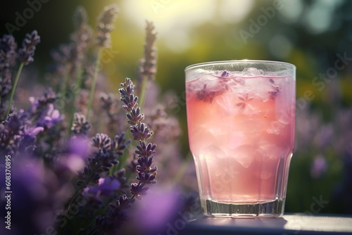 lavender lemonade in garden tilt shift photography