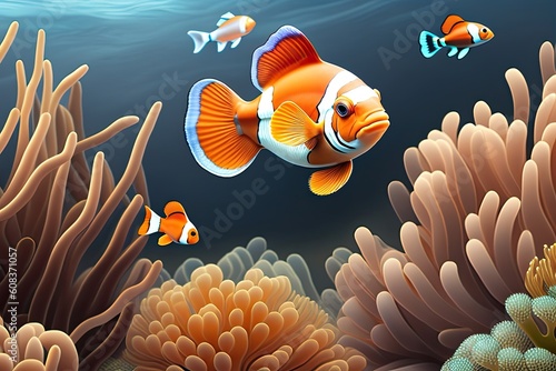 Clownfish fish underwater. Generative AI