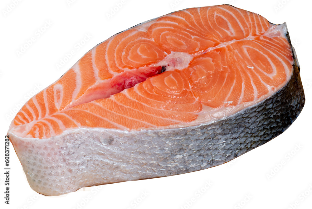 Salmon steak red fish. Piece of fatty red salmon Salmon steak red fish. Piece of fatty red salmon