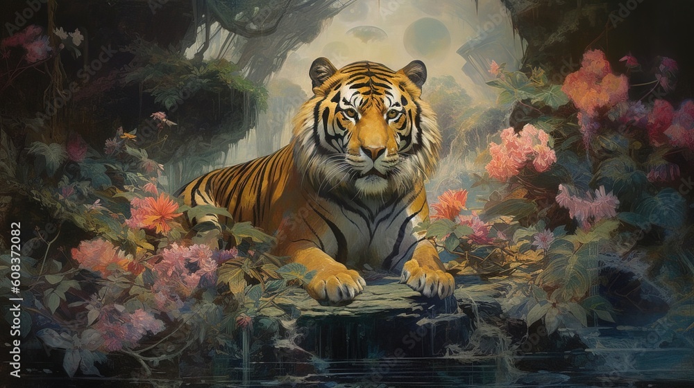 A gold plated painting showing captivating tiger ,dourado, made with AI Generative art A gold plated painting showing captivating tiger ,dourado, made with AI Generative art