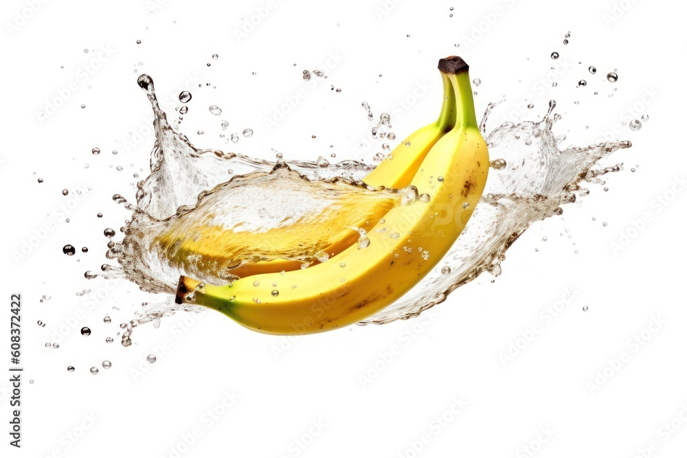 stock photo of water splash with sliced banana isolated Food Photography