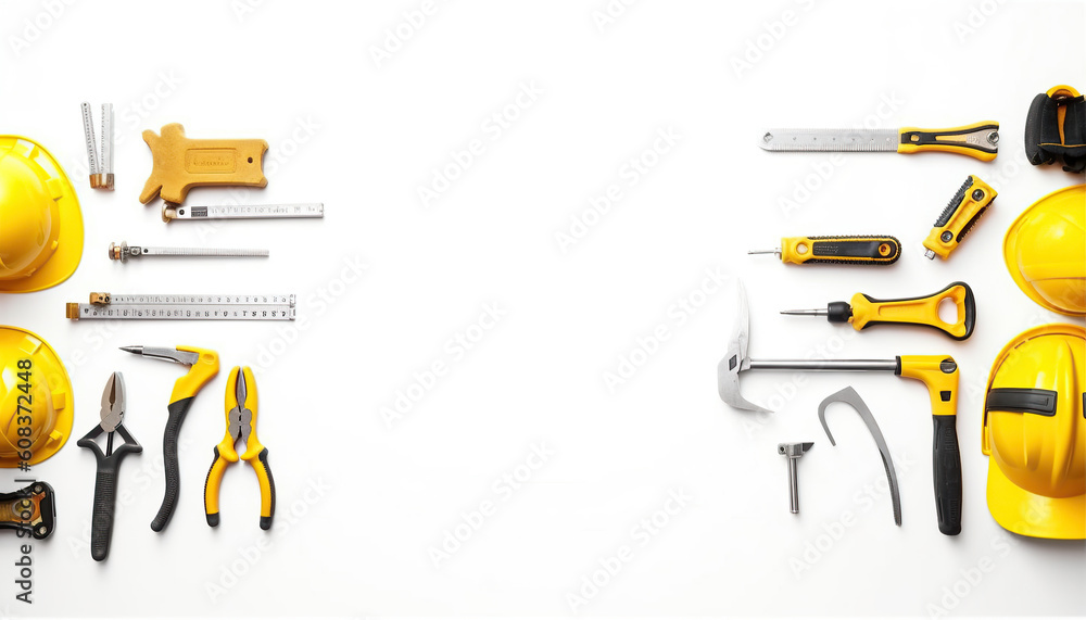 construction equipments on white background