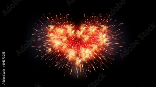 Fireworks in a heart shape with the Canada flag. Generative AI