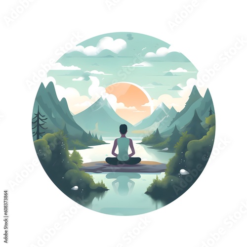 Mindfulness and self-care, person meditating in a serene natural setting. Tranquility, inner peace, and harmony between nature and the individual, Generated AI