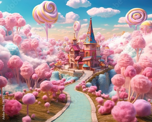 A land made of cotton candy. (Generative AI)