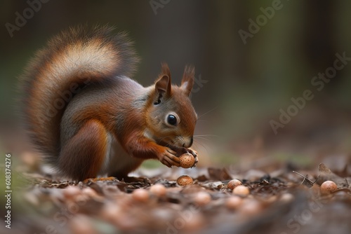 squirrel collects acorns