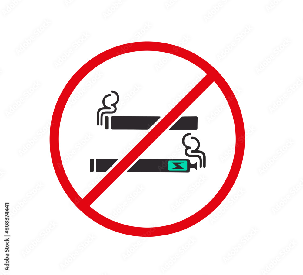 Vector illustration of a prohibition sign to smoke cigarettes and electronic smoking substances Vector illustration of a prohibition sign to smoke cigarettes and electronic smoking substances