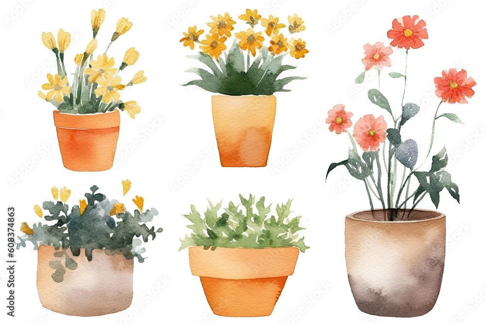 Watercolor of minimal Flowers Houseplant blooming isolated on clear png background, elements natural botanical, leaves, flowers and herbs, set of tree plant collection, with Generative Ai. Watercolor of minimal Flowers Houseplant blooming isolated on clear png background, elements natural botanical, leaves, flowers and herbs, set of tree plant collection, with Generative Ai.