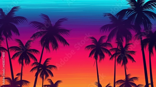Colorful palm background. Illustration AI Generative. © yganko