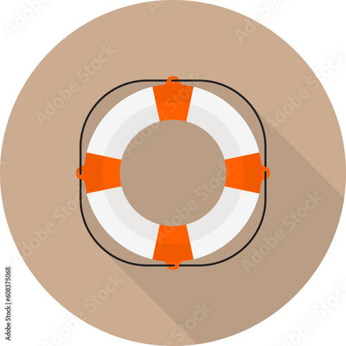 Lifebuoy icon with long shadow on brown background, flat design style