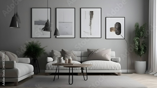 Minimalist Interior of modern living room 3D rendering  generative ai