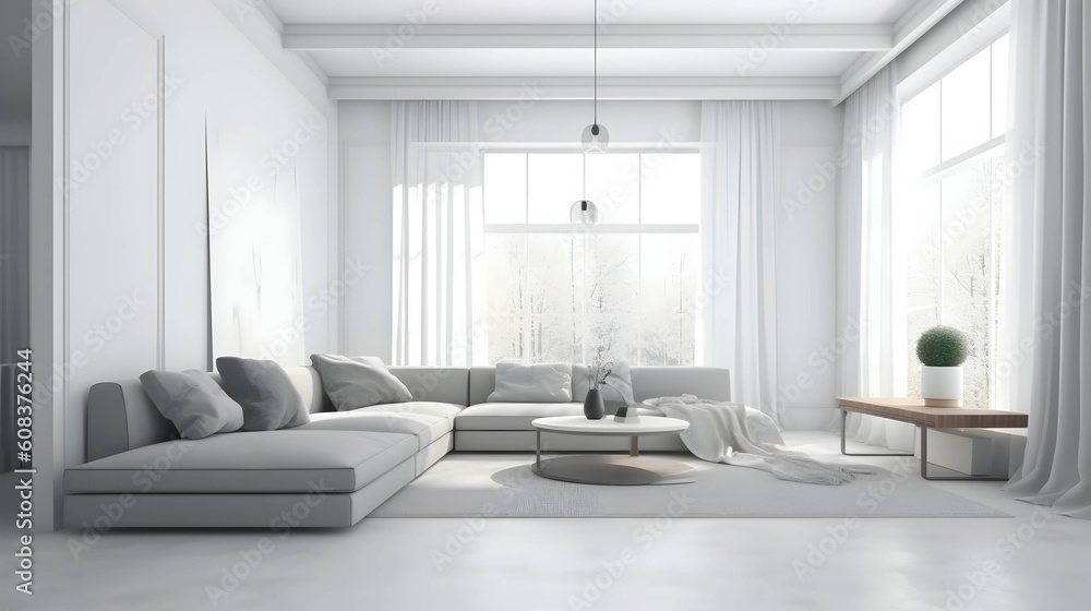 Minimalist Interior of modern living room 3D rendering, generative ai Minimalist Interior of modern living room 3D rendering, generative ai
