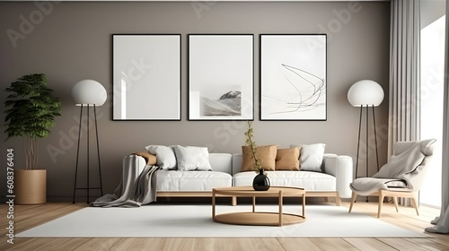 Minimalist Interior of modern living room 3D rendering  generative ai