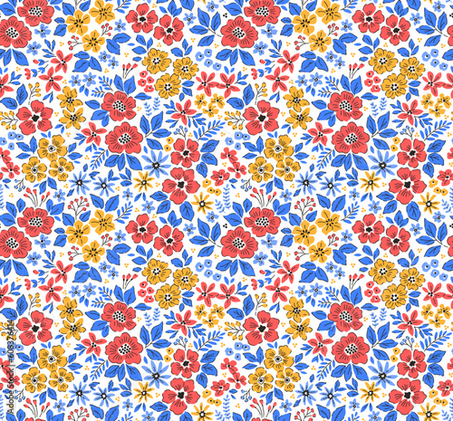 Ditsy floral pattern. Pretty flowers on white background. Printing with small colorful flowers. Cute print. Seamless vector texture. Spring bouquet.