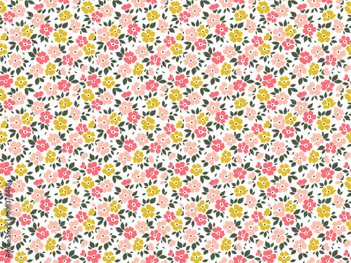 Ditsy floral pattern. Pretty flowers on white background. Printing with small colorful flowers. Cute print. Seamless vector texture. Stock vector for printing on surfaces. Abstract flowers.