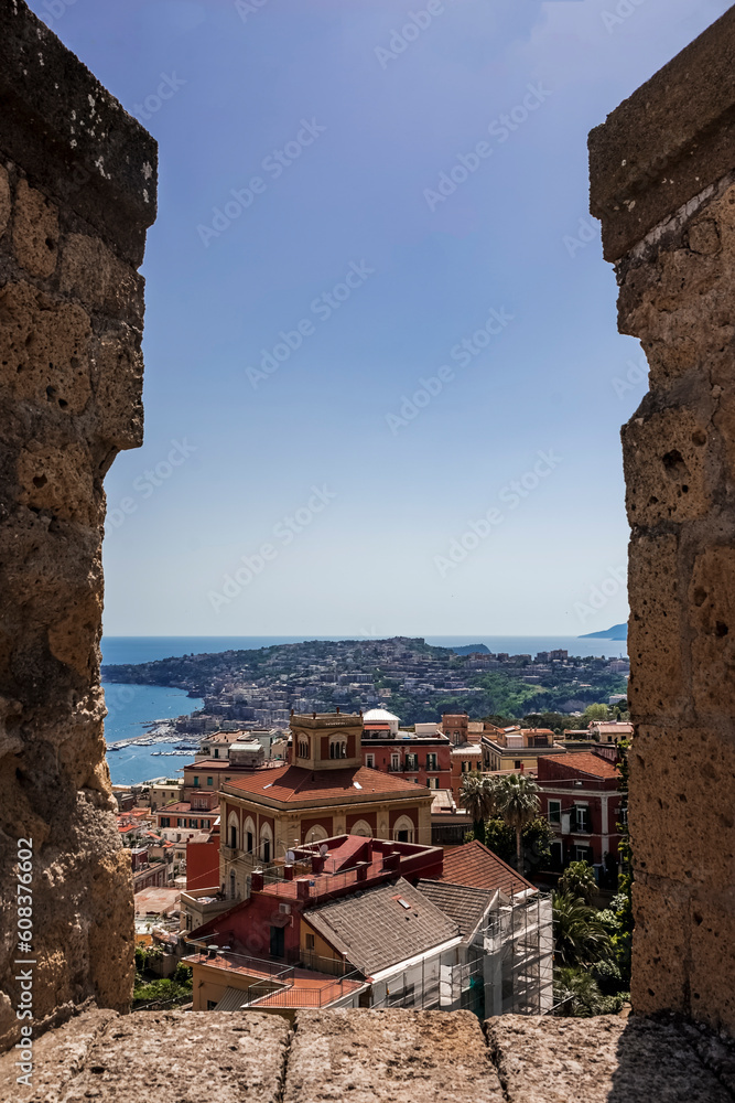 the panorama of Posillipo in Naples seen from the loophole of Castel Sant'Elmo