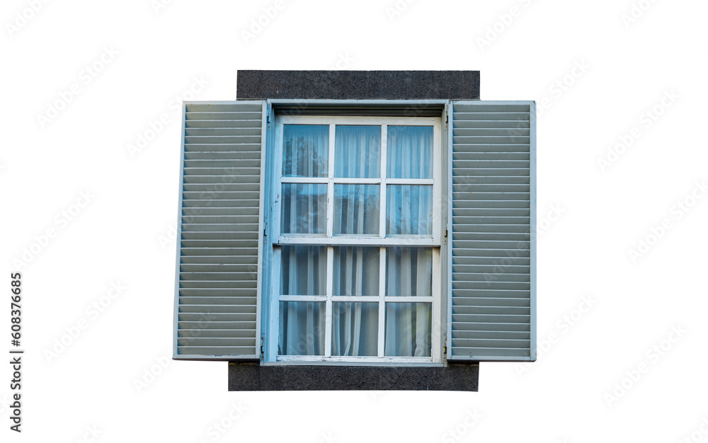 windows with wooden shutters