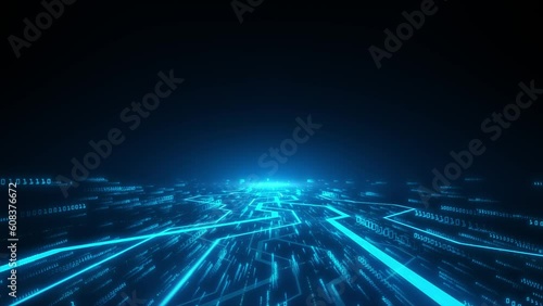 Digital Data moving on Circuit Board and CPU loop backgrounds. Computer Processing and organizing data. Abstract high tech Artificial intelligence (AI), data mining, modern computer technology surface