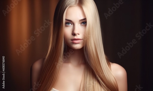 Beauty Model girl with Healthy blond Hair, Beautiful woman with long smooth shiny straight hair, generative AI