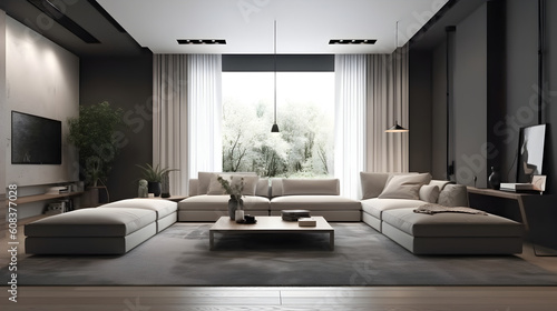 Minimalist Interior of modern living room 3D rendering  generative ai