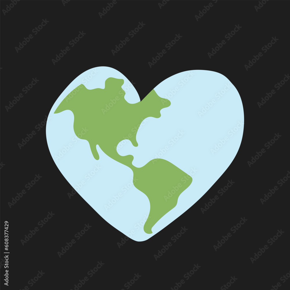 Heart shaped earth. Environment care. Save and love the planet. Heart shaped earth. Environment care. Save and love the planet.