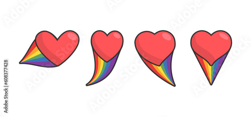 Heart icon with rainbow flag comet. Love diversity, pride month symbol.