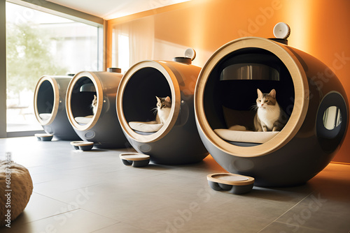 individual capsules for cats. hotel for animals. vip service. AI generated Generative AI