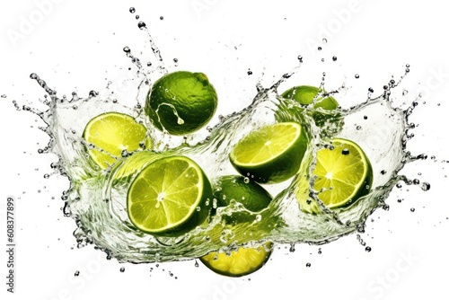 stock photo of water splash with sliced limes isolated Food Photography photo
