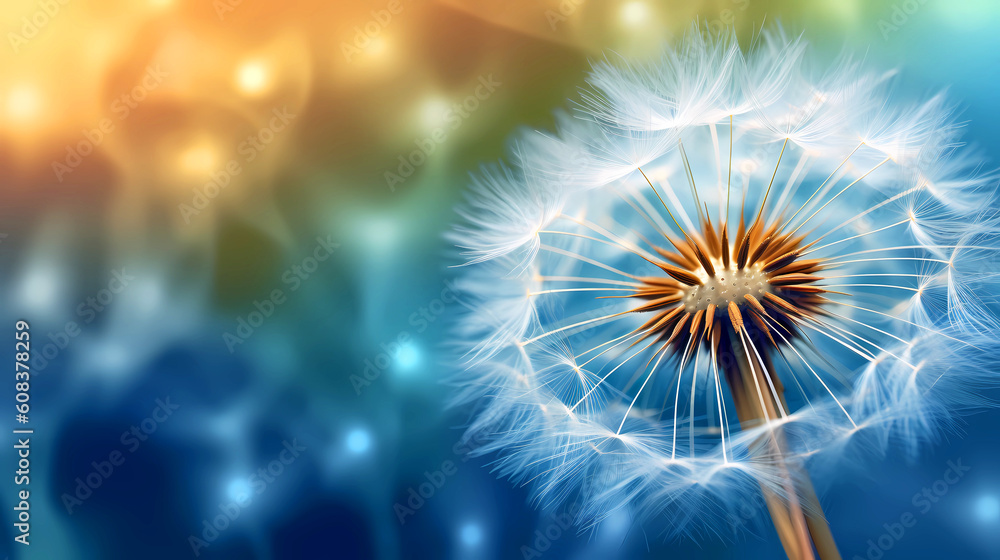 Obraz premium A beautiful background blur image with a dandelion in the foreground.