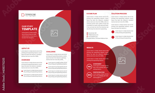 Case study template. Business case study booklet with creative layout. Double side flyer design